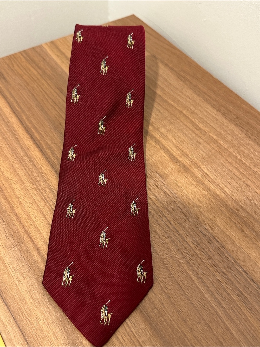 Polo by Ralph Lauren Deep Red Tie with Gold Polo Player Motif
